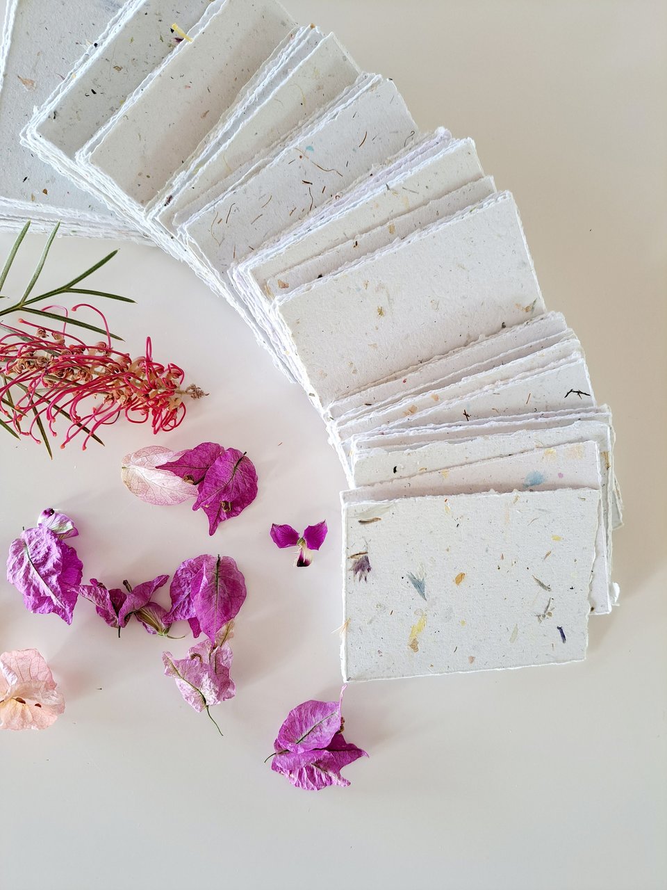 20 Pieces of 2.5 x3.5" Handmade Recycled Paper in Neutral tones, many with botanicals throughout