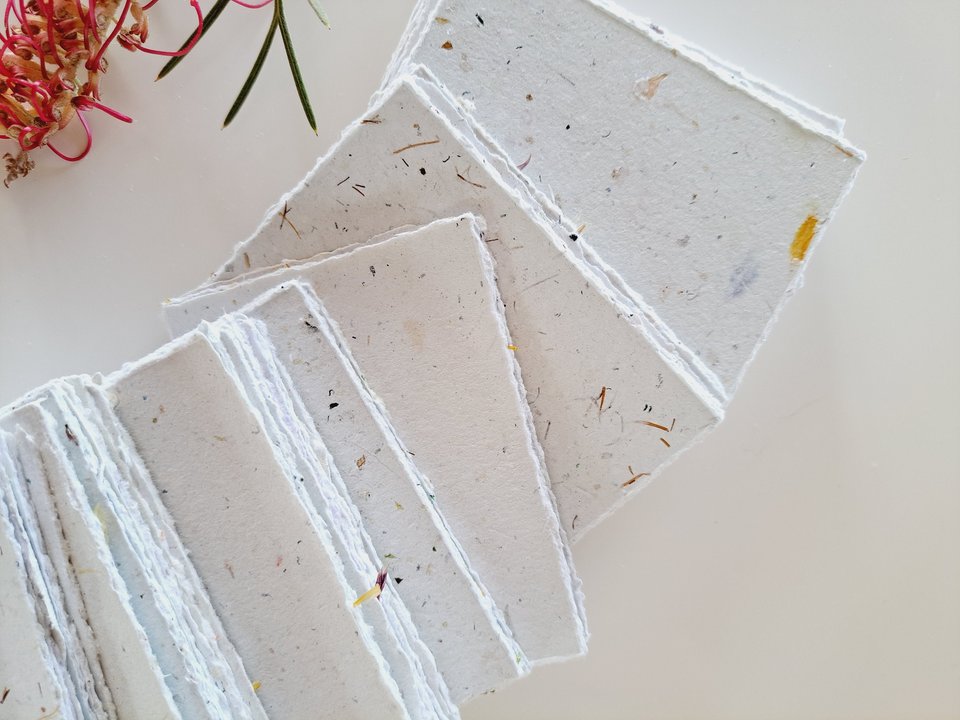 20 Pieces of 2.5 x3.5" Handmade Recycled Paper in Neutral tones, many with botanicals throughout