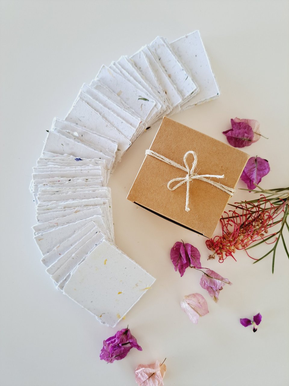Botanical Handmade Recycled Paper - Neutral Tones, torn and Deckle Edges (2.5x2.5", 100 Sheets)