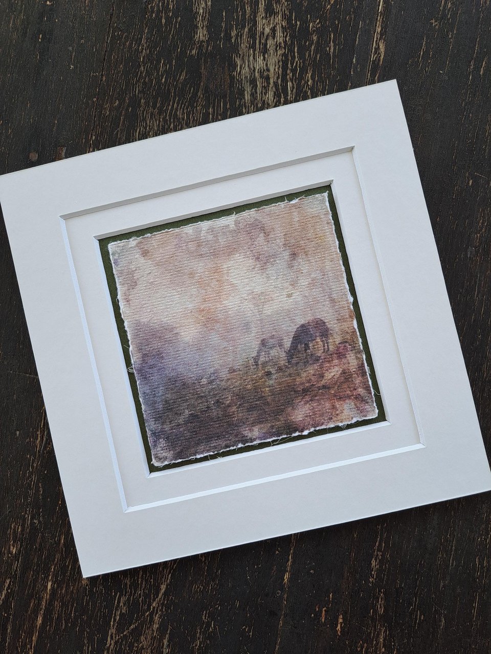 Mini llama artwork "Grazing in the Mist"