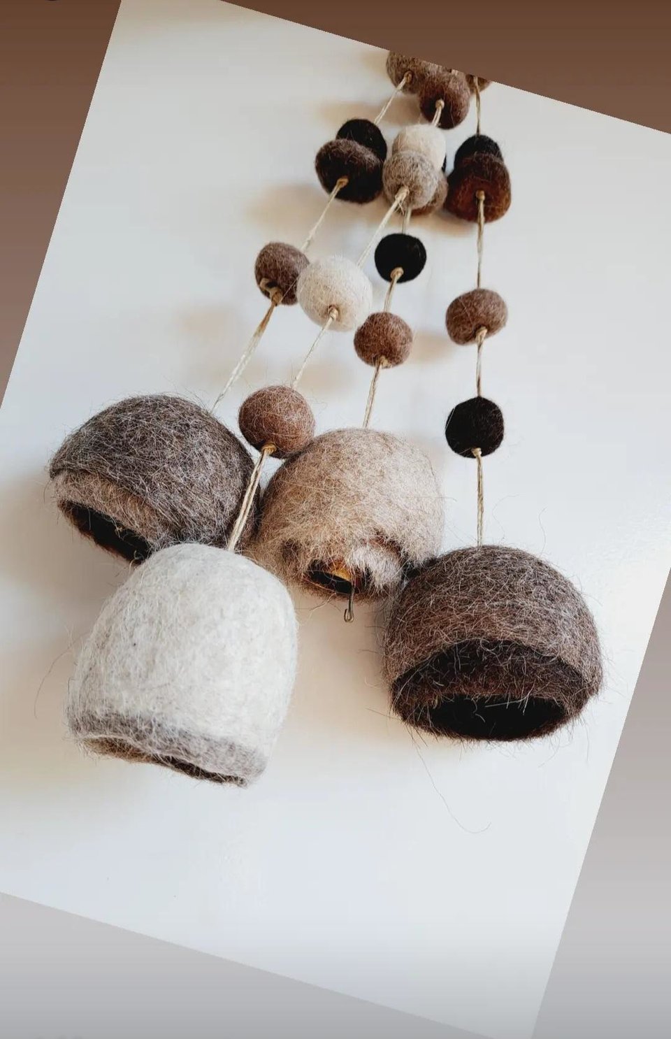 Llama Fibre Boho Bell for nursery. Mama Llama Fuzzy Natural Toned Decor for Rustic Room for Children.