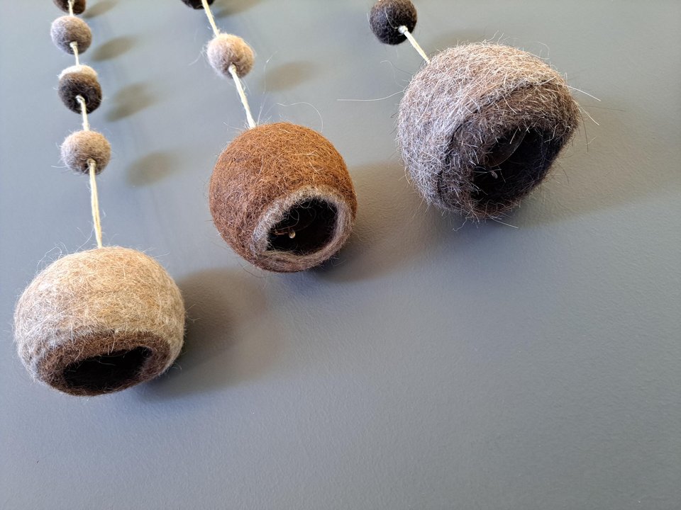 Llama Fibre Boho Bell for nursery. Mama Llama Fuzzy Natural Toned Decor for Rustic Room for Children.