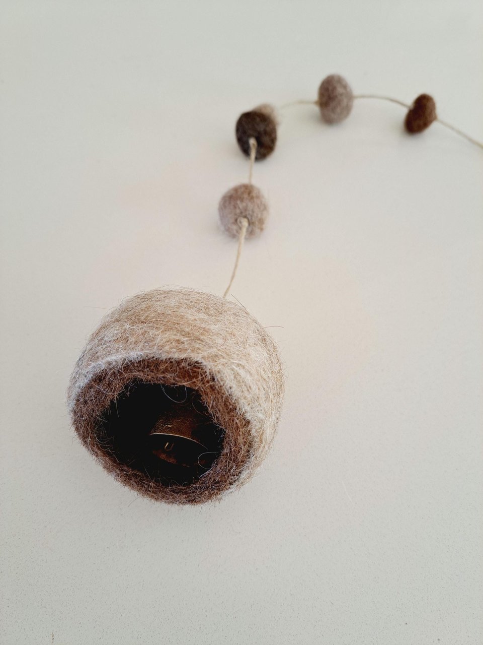 Llama Fibre Boho Bell for nursery. Mama Llama Fuzzy Natural Toned Decor for Rustic Room for Children.