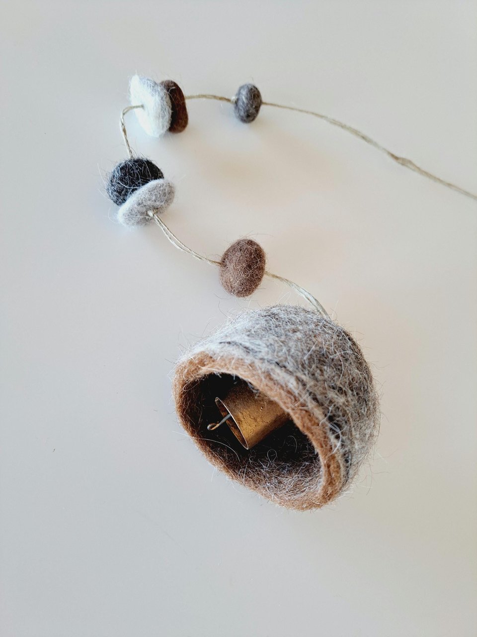 Boho Bell made with llama fiber for nursery. Fuzzy Natural Toned Decor for Rustic Farmhouse, Room for Children.