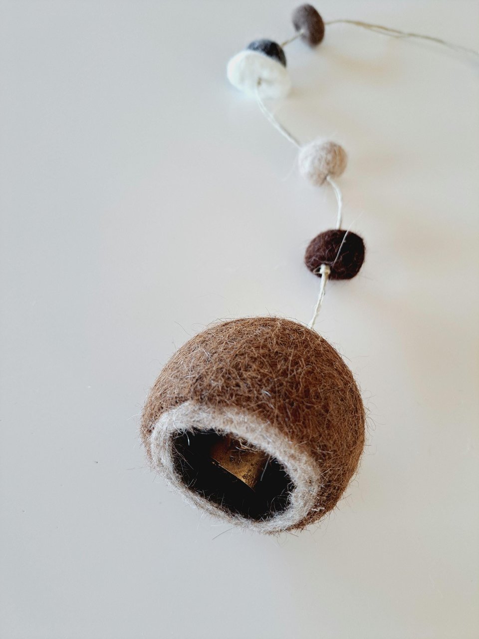 Boho Bell made with llama fiber for nursery. Fuzzy Natural Toned Decor for Rustic Earthy Home, Farmhouse