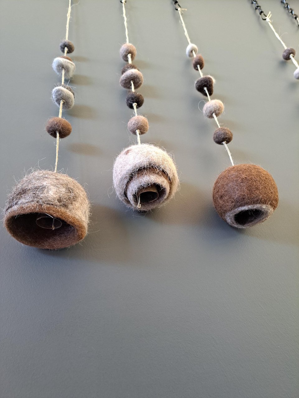 Boho Bell made with llama fiber for nursery. Fuzzy Natural Toned Decor for Rustic Farmhouse, Room for Children.