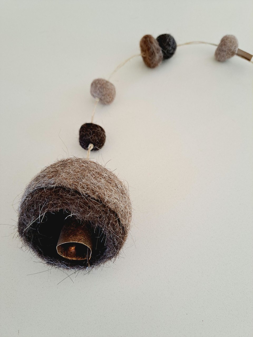 Llama Fibre Boho Bell for nursery. Mama Llama Fuzzy Natural Toned Decor for Rustic Room for Children.