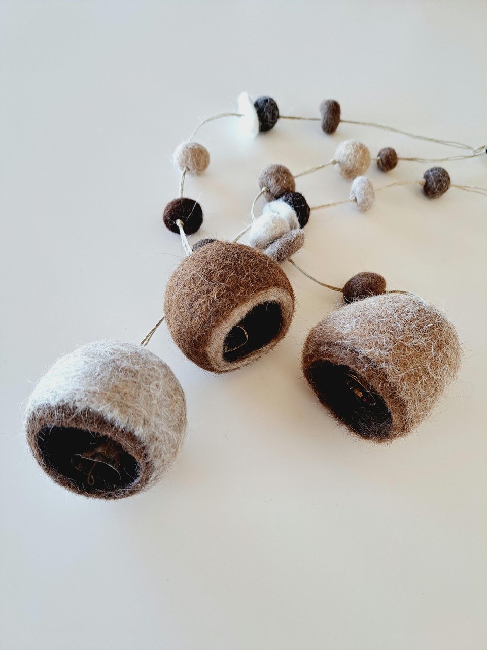Boho Bell made with llama fiber for nursery. Fuzzy Natural Toned Decor for Rustic Earthy Home, Farmhouse