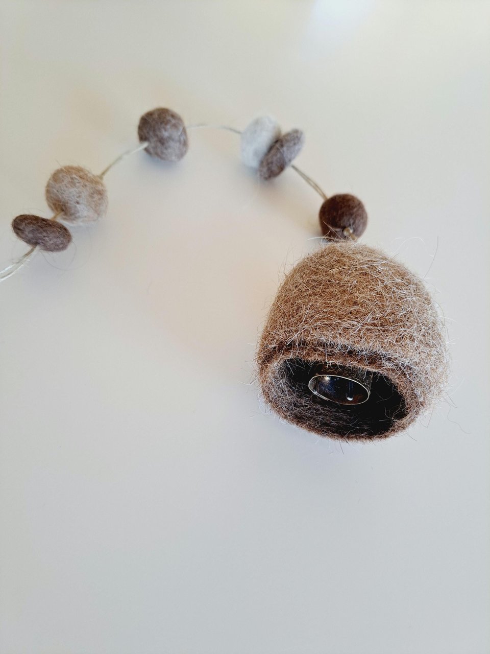 Boho Bell made with llama fiber for nursery. Fuzzy Natural Toned Decor for Rustic Earthy Home, Farmhouse