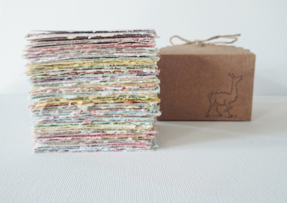 Hand-made Note Paper, Boxed, Hand Torn Recycled Paper, 100 sheets. Stocking Filler, gift boxed