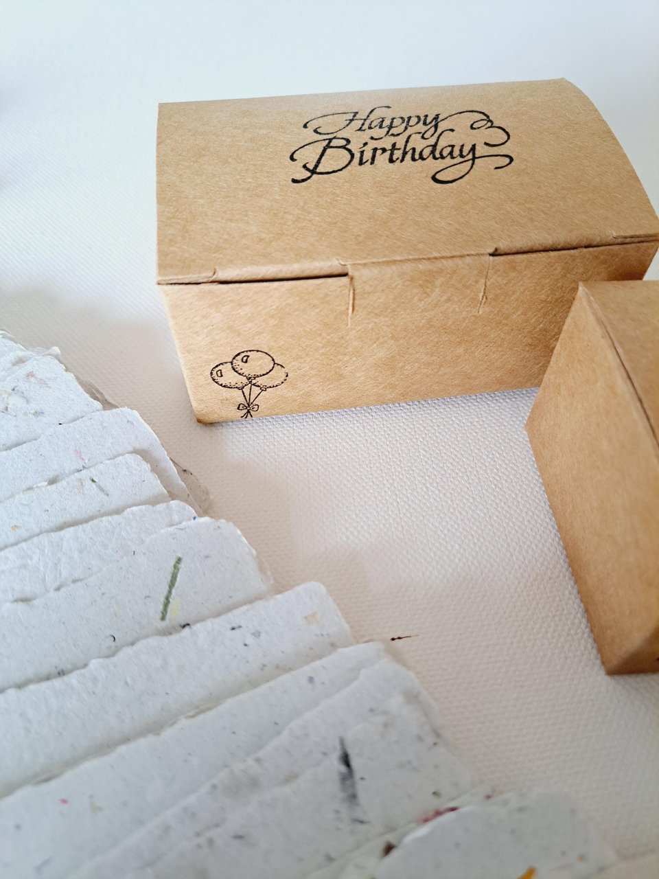Little box of Birthday Wishes. 50 blank deckle edge paper. Mini Handmade Recycled 2x3 sheets, Neutral tones, for guests to write on at party