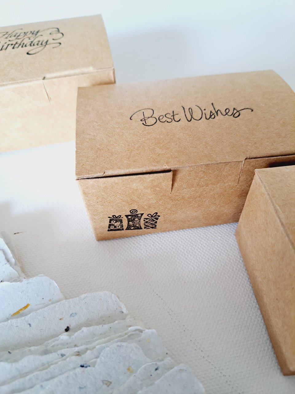 Little box of Birthday Wishes. 50 blank deckle edge paper. Mini Handmade Recycled 2x3 sheets, Neutral tones, for guests to write on at party