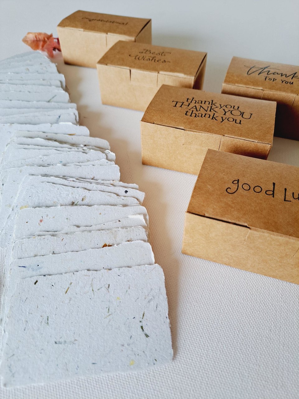 Box of 50 blank deckle edge papers for thank you messages. Mini Handmade 2x3 sheets, Neutral, for the thankful to express their gratitude