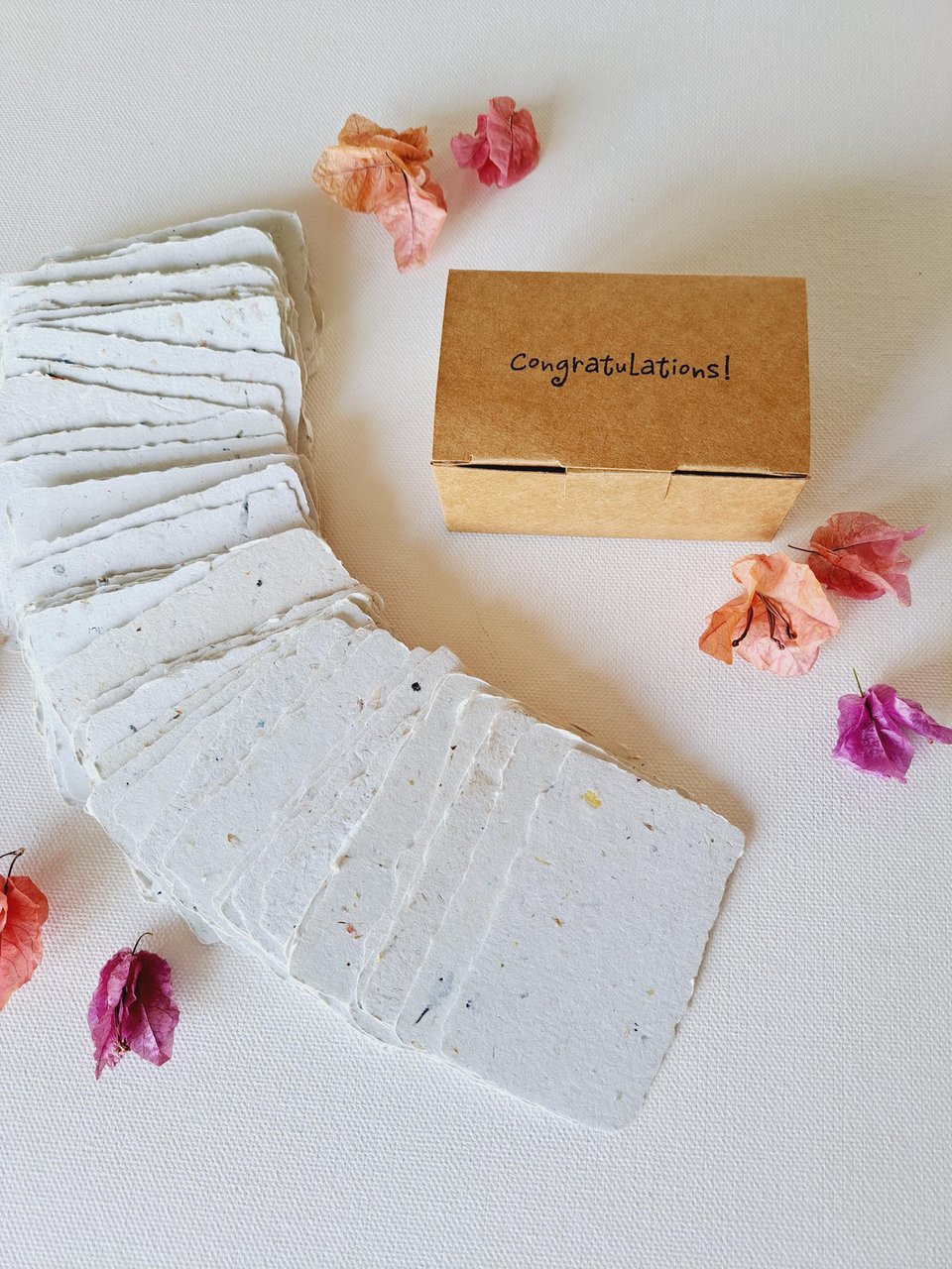 Congratulations! Box of 50 blank deckle edge papers to celebrate success. Mini Handmade 2x3 papers for personal messages of encouragement