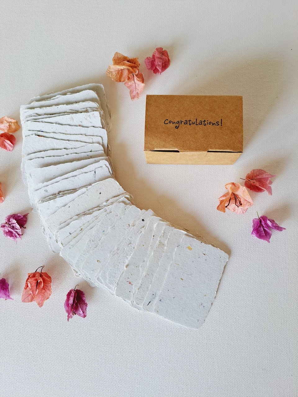 Congratulations! Box of 50 blank deckle edge papers to celebrate success. Mini Handmade 2x3 papers for personal messages of encouragement