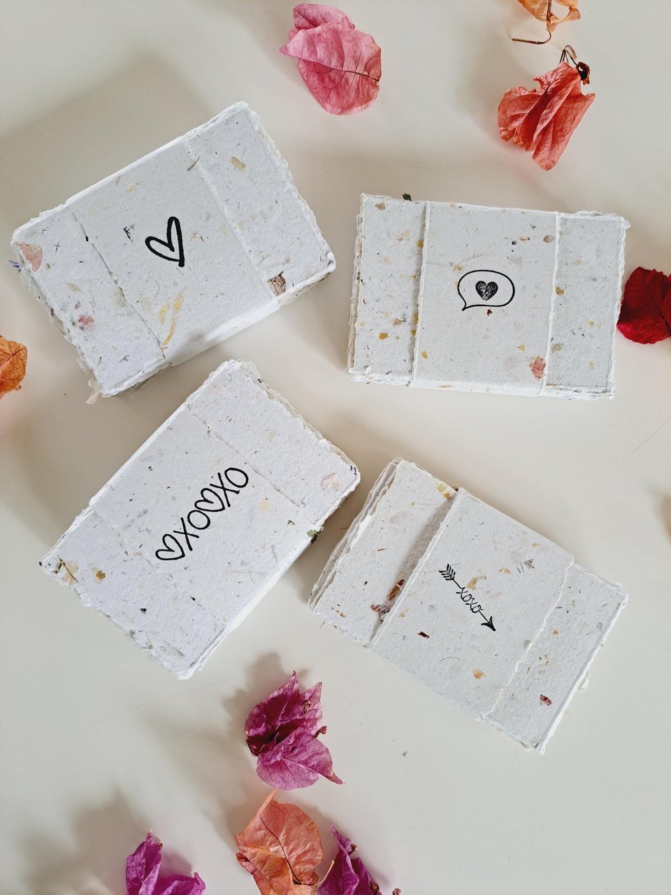 Blank Love Note mini paper bundles of 20 sheets, wrapped with a paper strap. 2x3" hand torn, randomly chosen, mixed neutral tone pieces