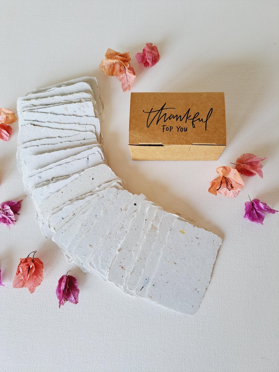 Box of 50 blank deckle edge papers for thank you messages. Mini Handmade 2x3 sheets, Neutral, for the thankful to express their gratitude