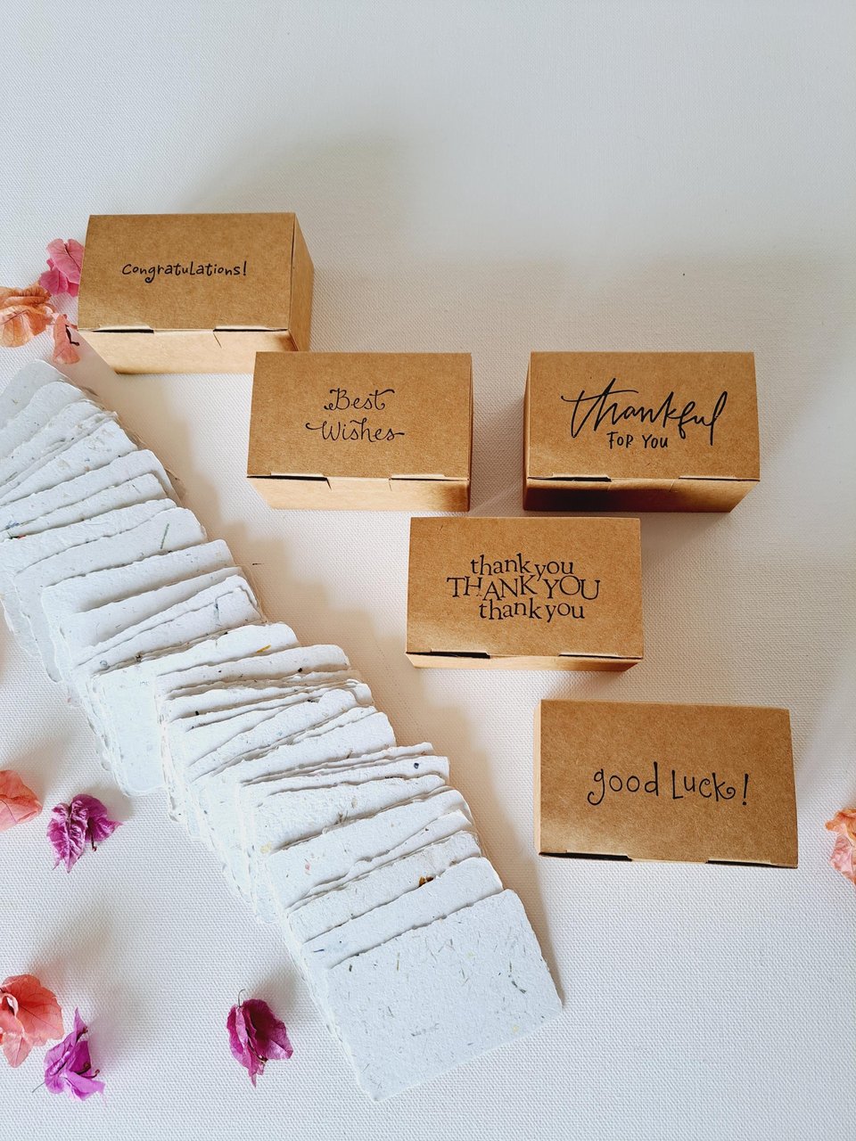 Box of 50 blank deckle edge papers for thank you messages. Mini Handmade 2x3 sheets, Neutral, for the thankful to express their gratitude