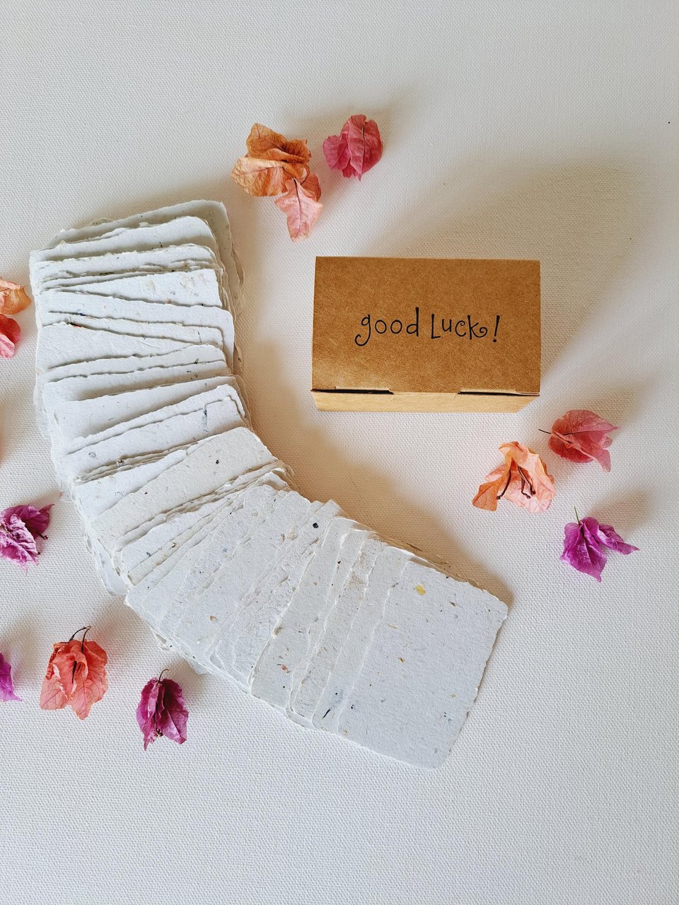 Little Box of Good Luck. 50 blank deckle edge papers for farewell or new job messages. Mini Handmade 2x3 sheets, Neutral, Sentiment cards