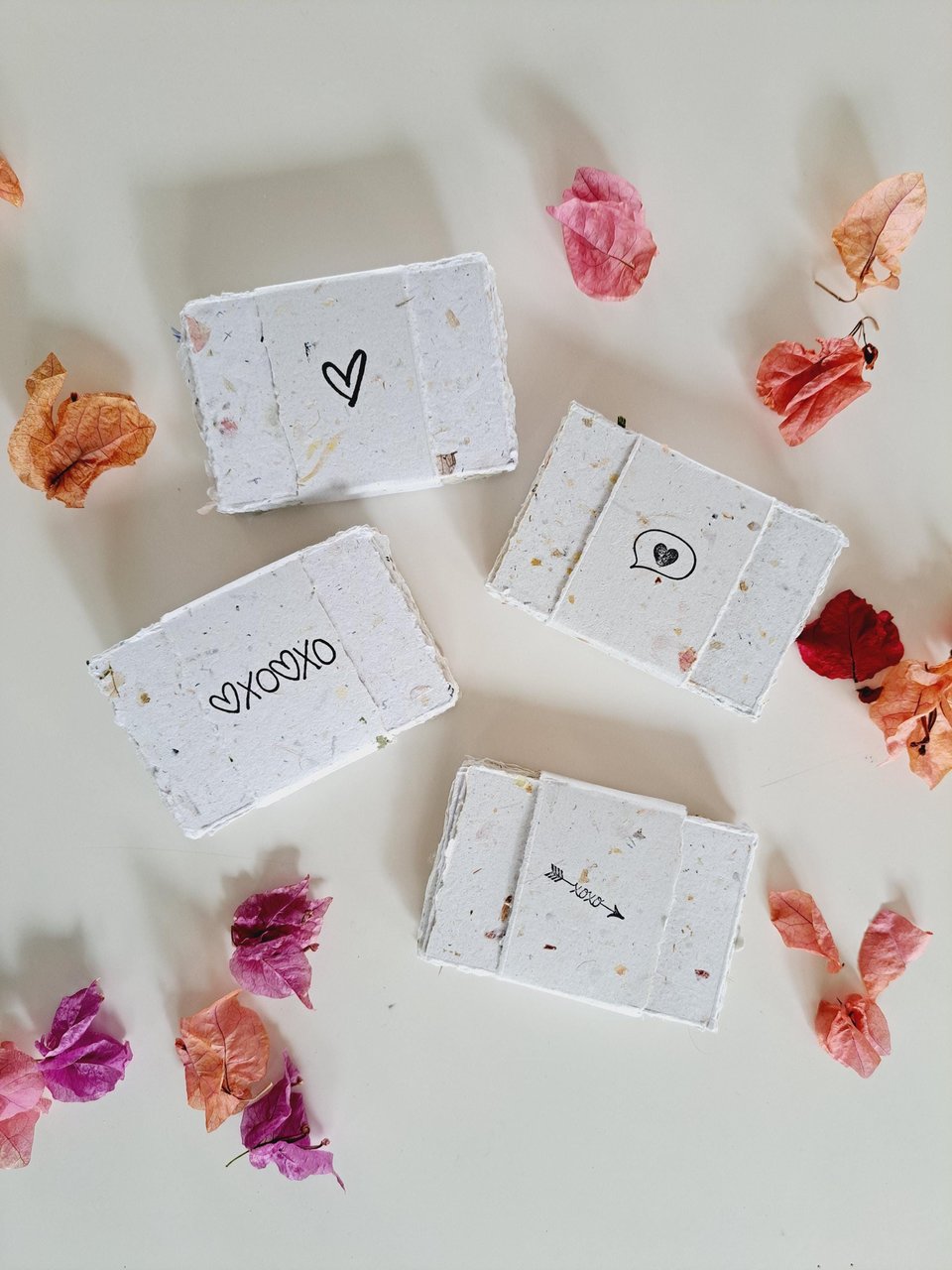 Blank Love Note mini paper bundles of 20 sheets, wrapped with a paper strap. 2x3" hand torn, randomly chosen, mixed neutral tone pieces