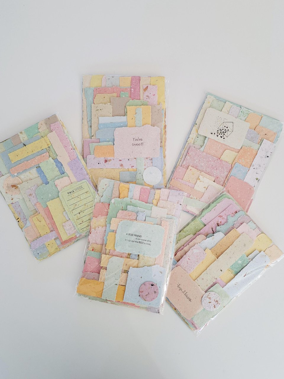 One random, mixed lucky dip mystery scrap pack of Handmade Recycled Waste Papers, Junk Journal papers, for scrapbooks, workshops, teachers.