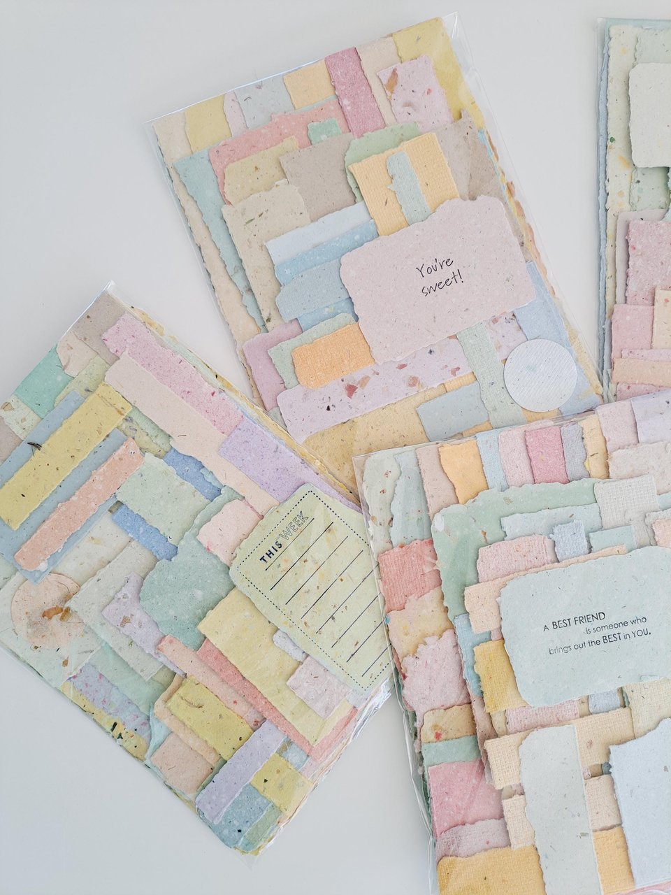 One random, mixed lucky dip mystery scrap pack of Handmade Recycled Waste Papers, Junk Journal papers, for scrapbooks, workshops, teachers.