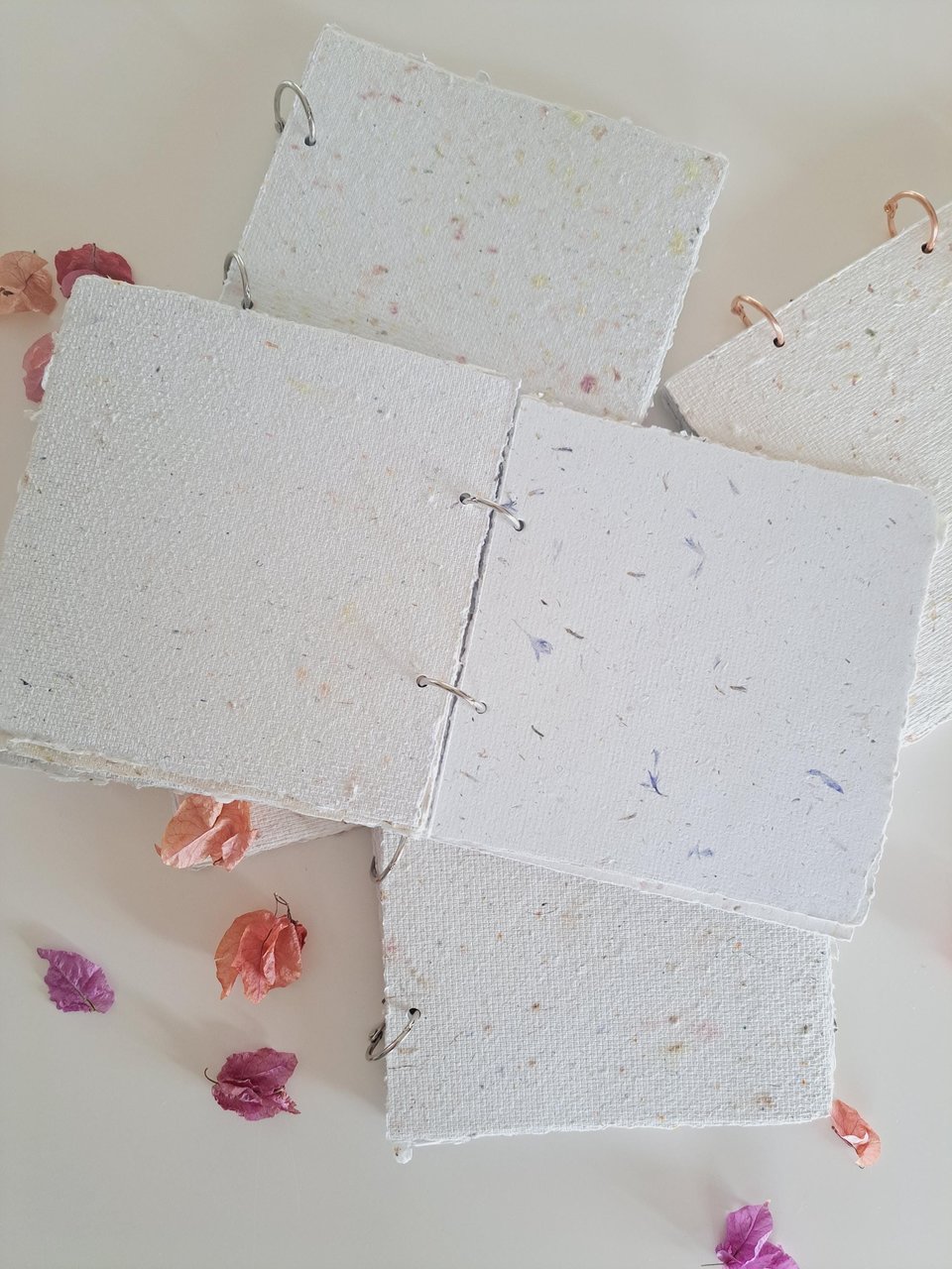 Handmade recycled paper journal / notebook with binder rings and botanicals / petals. Add extra pages!