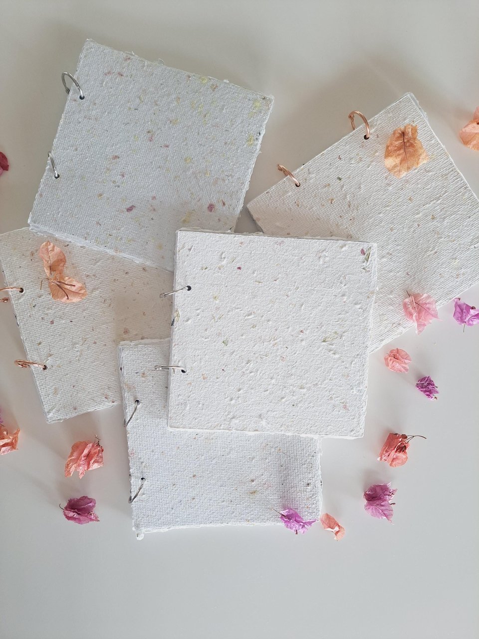 Handmade recycled paper journal / notebook with binder rings and botanicals / petals. Add extra pages!