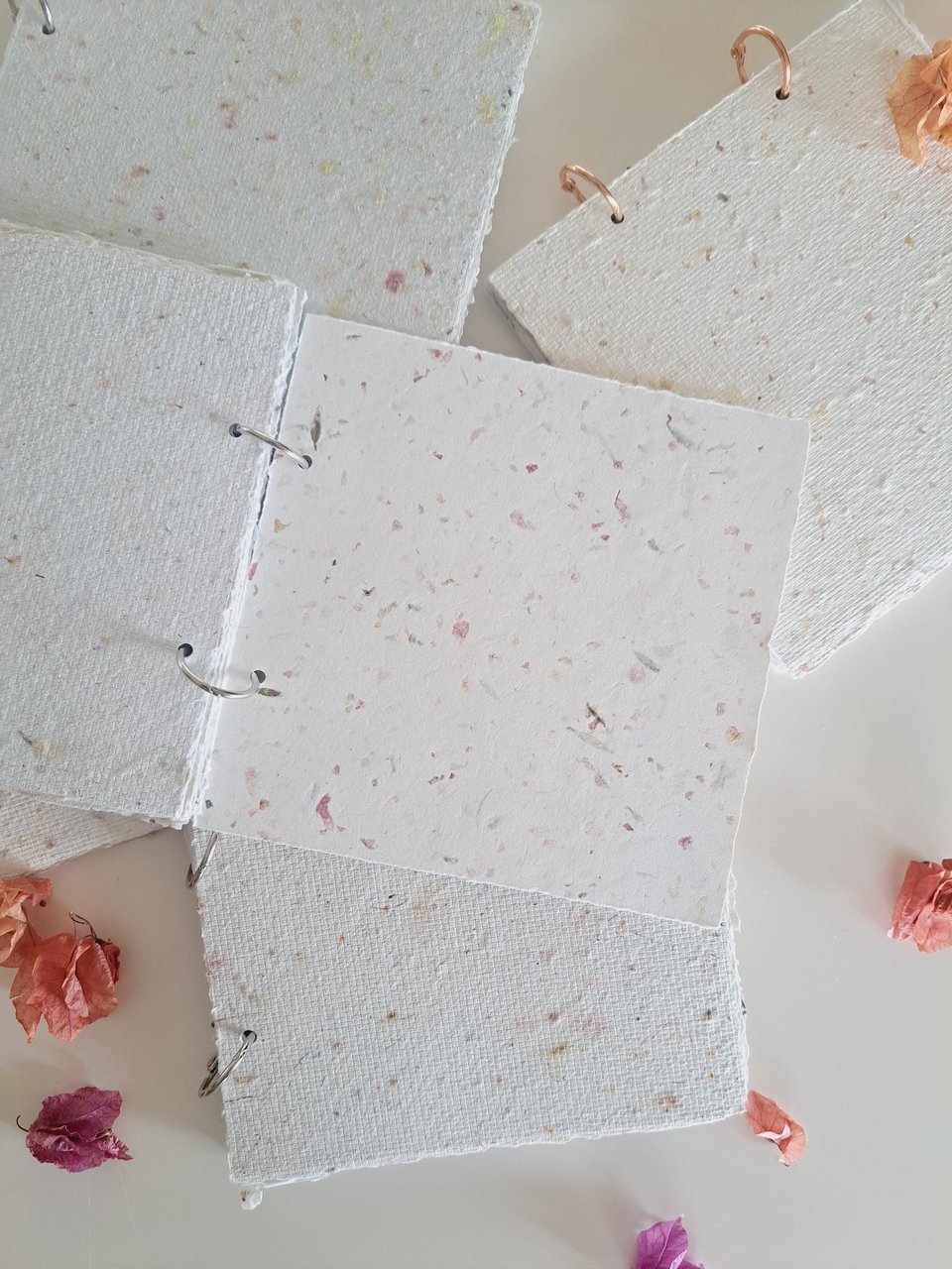 Handmade recycled paper journal / notebook with binder rings and botanicals / petals. Add extra pages!