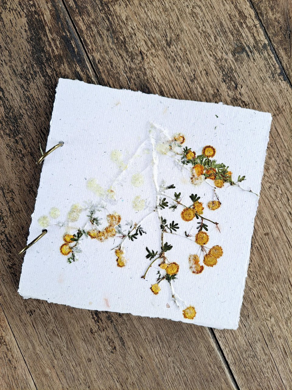 Flower Handmade recycled paper journal / notebook with binder rings and botanicals / petals. Extra pages available.