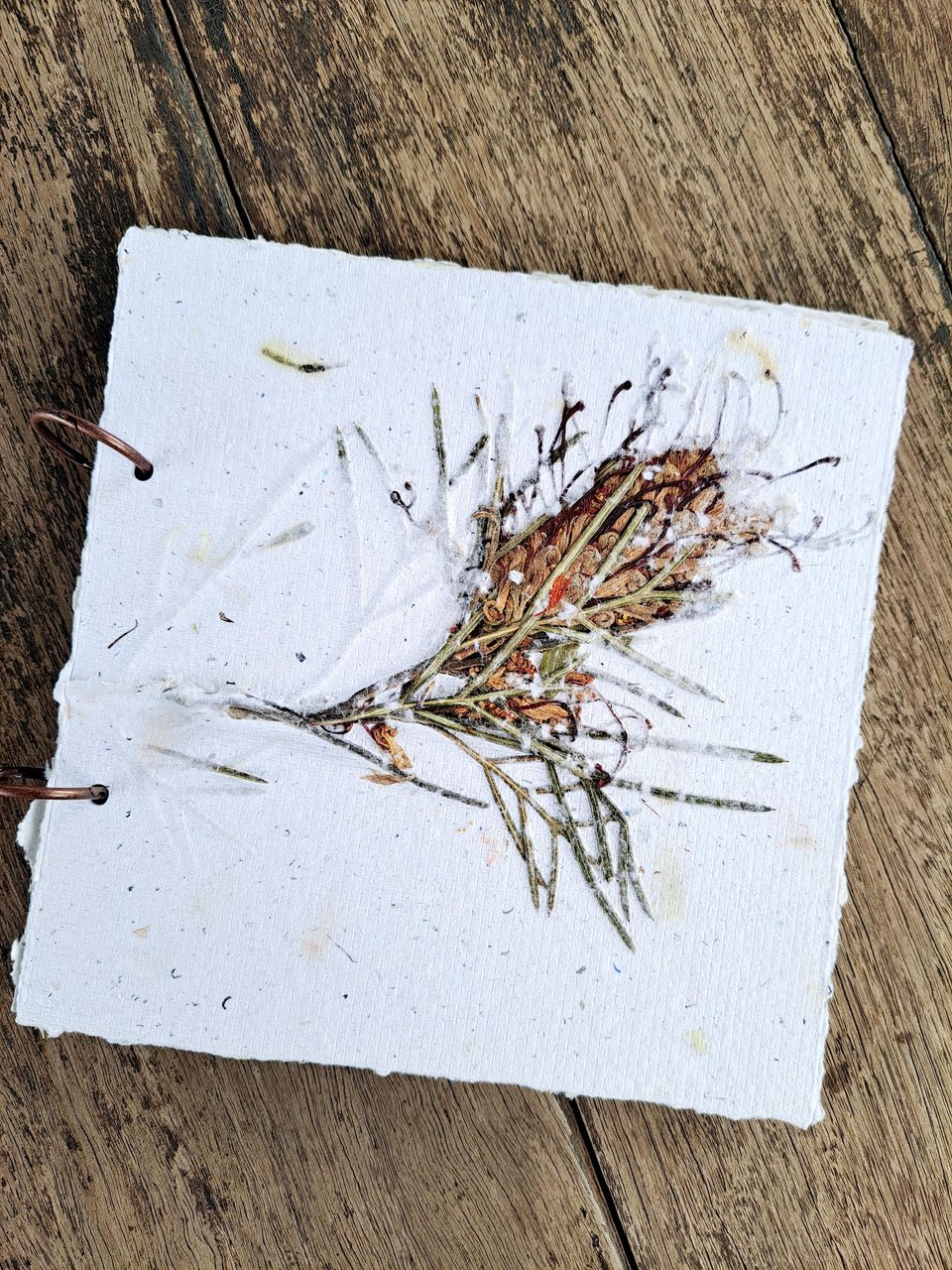 Flower Handmade recycled paper journal / notebook with binder rings and botanicals / petals. Extra pages available.