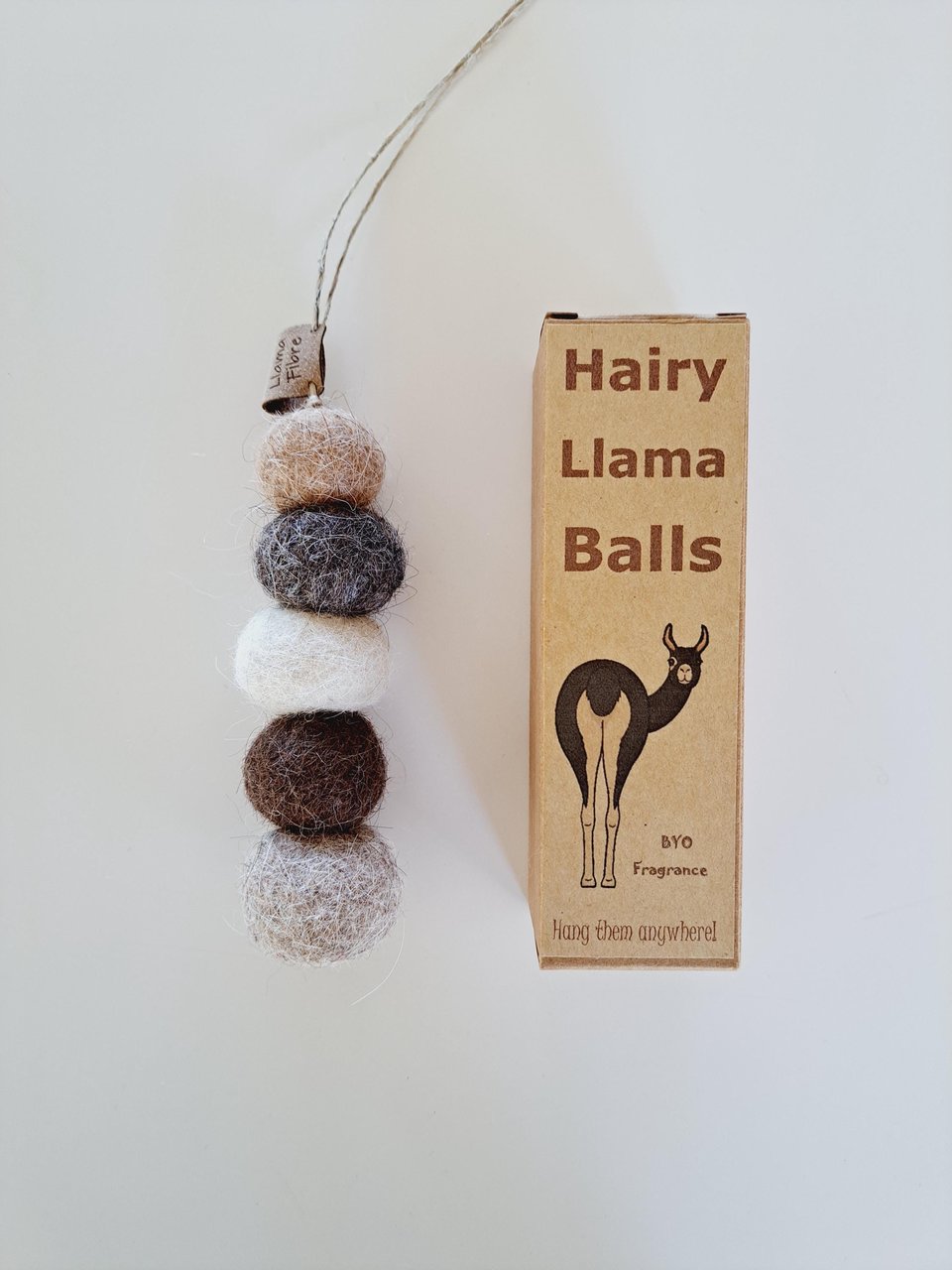 Hairy Llama Balls. Handmade Felt dangle car accessory. Hang it anywhere. BYO fragrance oil or scent. Packaged for gifting, under 20