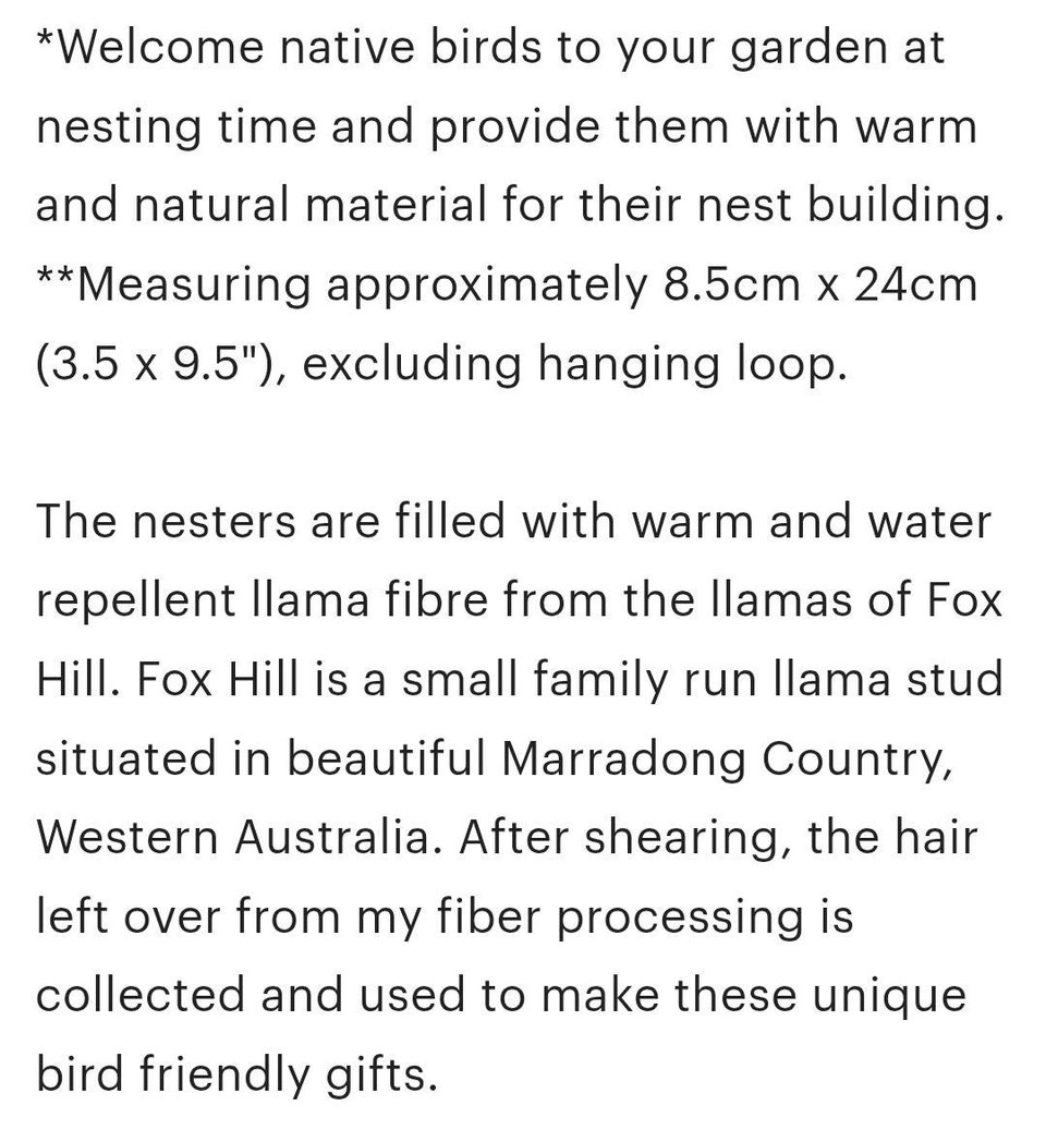 Llama Fibre Bird Nester: Natural Nesting Material in Black Holder