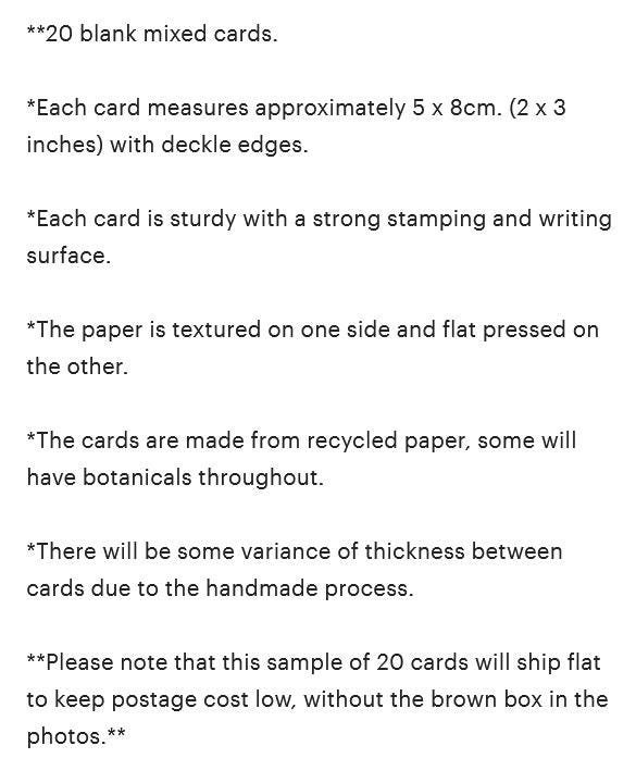 SAMPLE of 20 Handmade 2x3 Cards. Neutral Blank Recycled Paper. Calling. Place  or table card. Gift Card. Florist. Wedding Guest Attendance