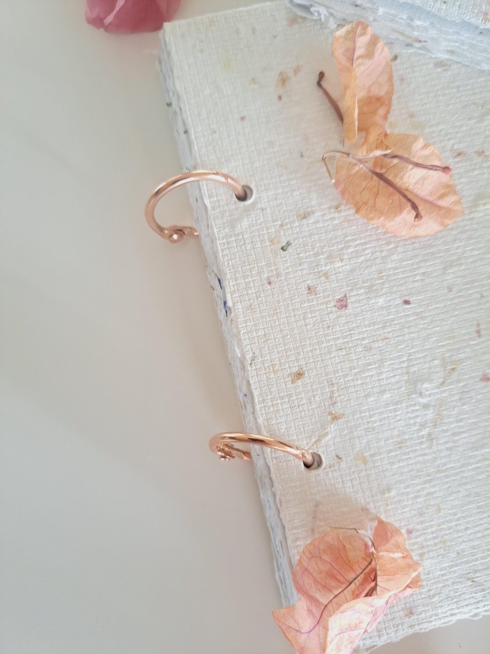 Handmade recycled paper journal / notebook with binder rings and botanicals / petals. Add extra pages!