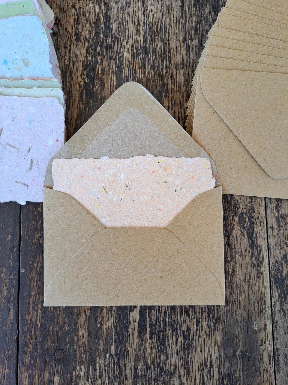 Mini Pregnancy Announcement Cards and Envelopes - 50 Blank Papers with Brown Envelopes