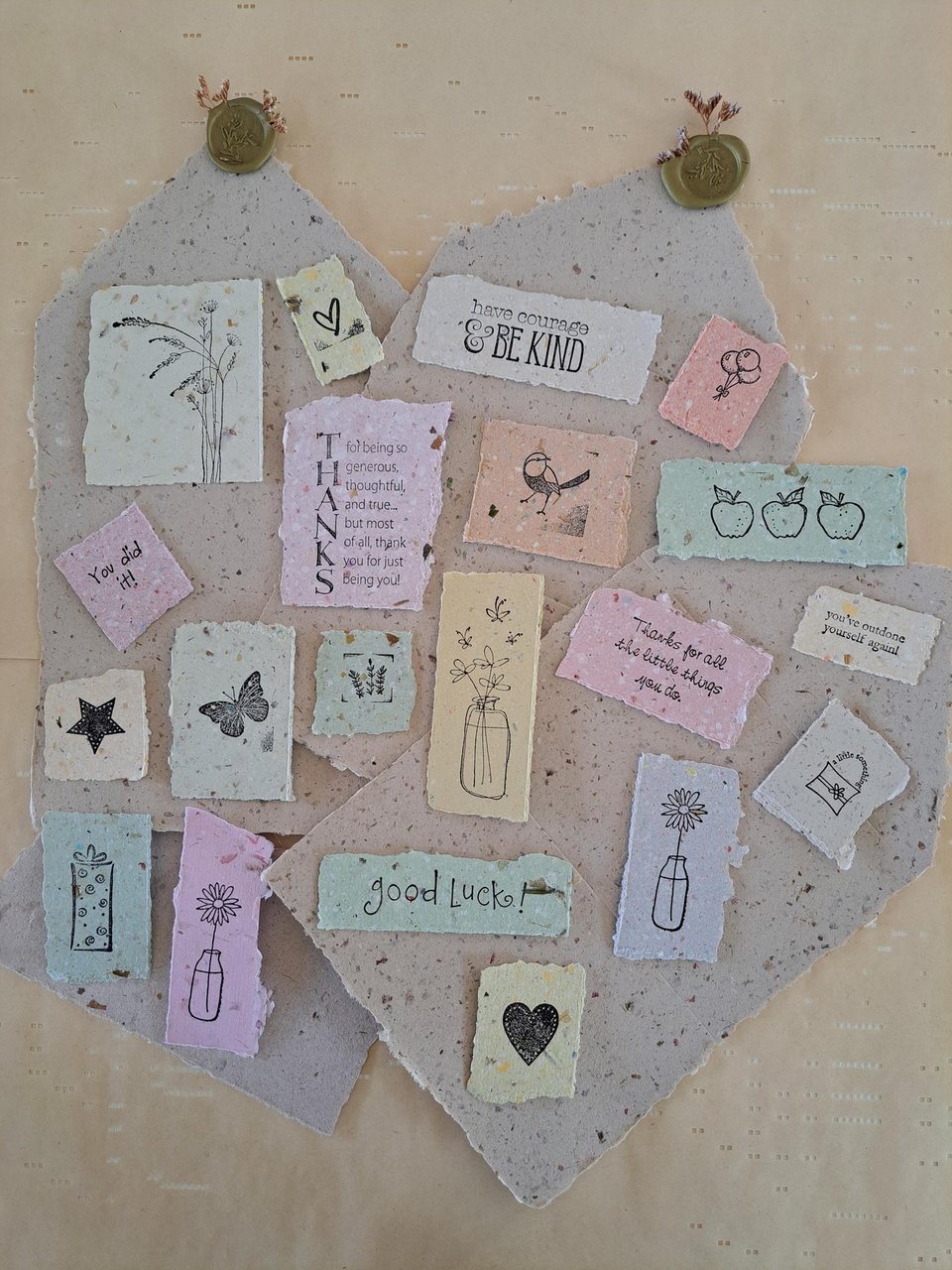 Hand Stamped Ephemera: Handmade Recycled Paper Pieces for Junk Journals, scrapbooks - 20 pieces