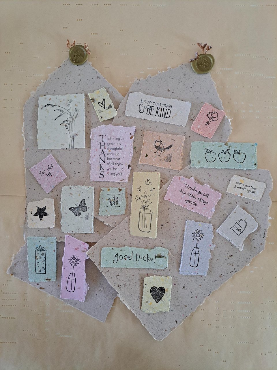Hand Stamped Ephemera: Handmade Recycled Paper Pieces for Junk Journals, scrapbooks - 20 pieces