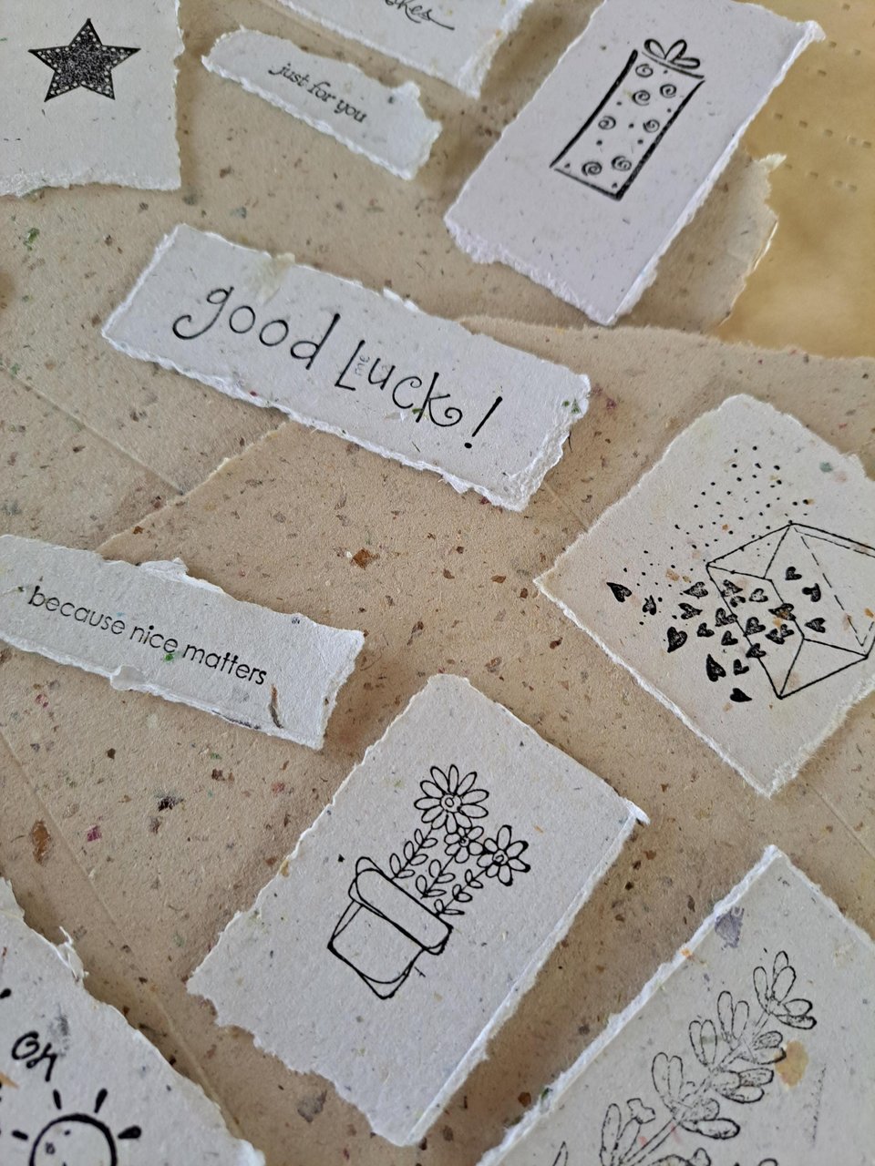 Ephemera - 20 pieces of hand stamped, handmade recycled paper for vintage junk journal and scrapbooks