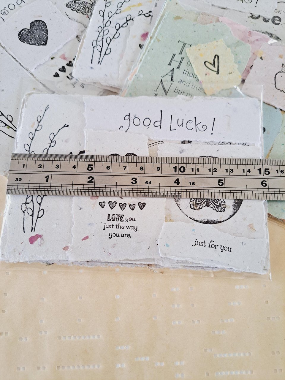 Ephemera - 20 pieces of hand stamped, handmade recycled paper for vintage junk journal and scrapbooks