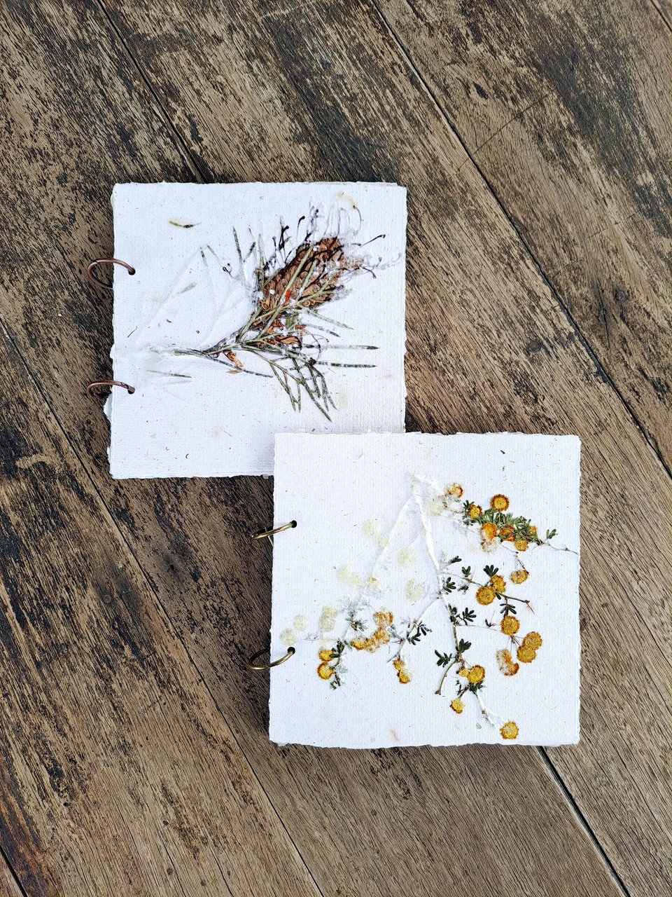 Flower Handmade recycled paper journal / notebook with binder rings and botanicals / petals. Extra pages available.