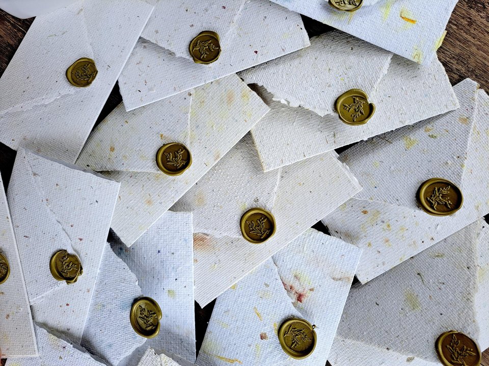 Gift Box of 6 Old fashioned Lettergrams - Handmade Recycled Writing Paper Folding Letters - neutral tones with wax seal.