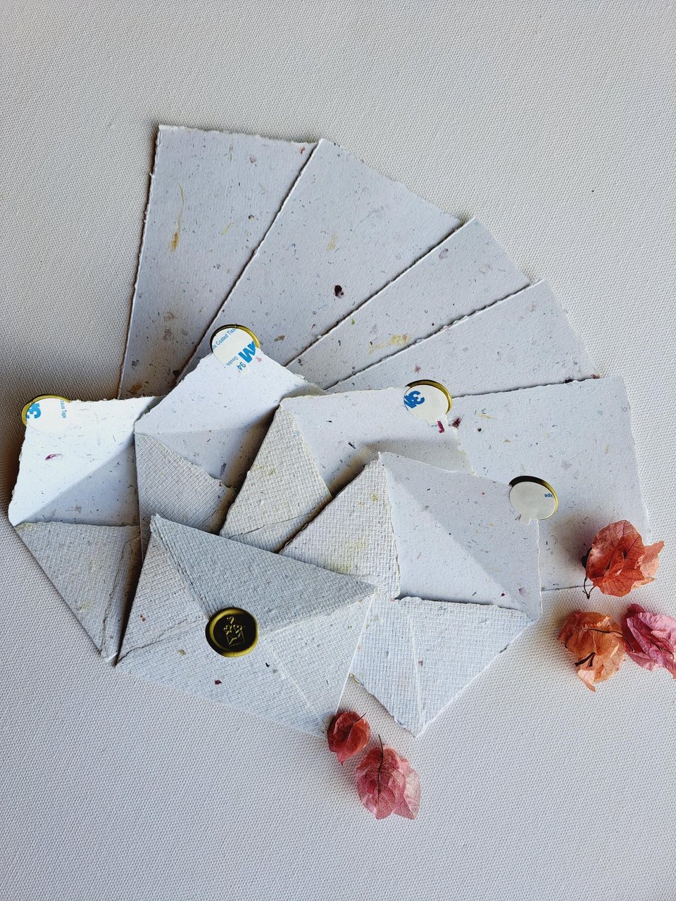 MINI Handmade Recycled Paper  note and envelope set with botanicals in gift box