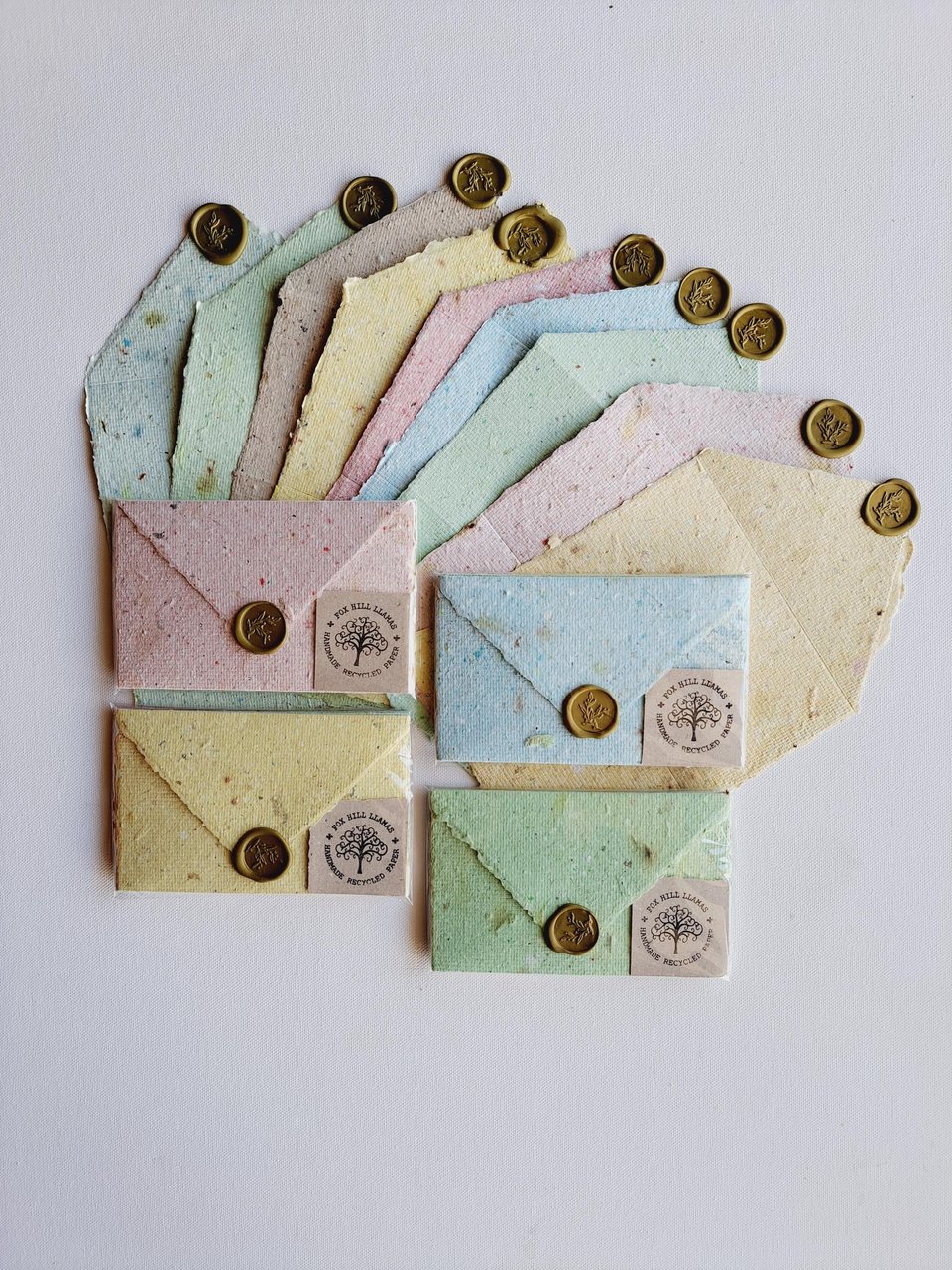 Old fashioned Folding Letters - Lettergrams - Handmade Recycled Paper - mixed colour folding writing sheets with seal.