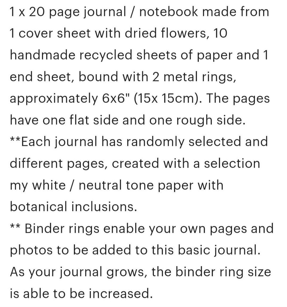 Handmade Dried Flower Journal: Recycled Paper Botanical Notebook