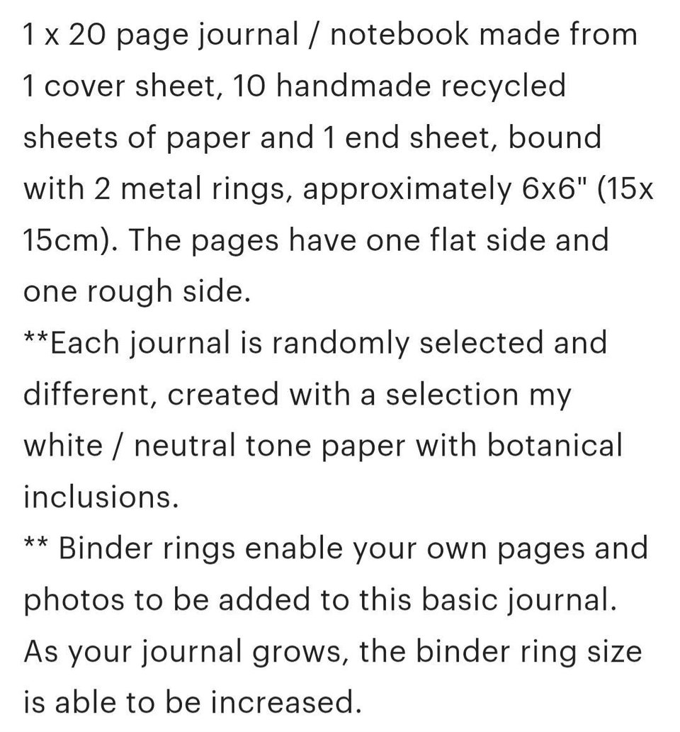 Handmade recycled paper journal / notebook with binder rings and botanicals / petals. Add extra pages!