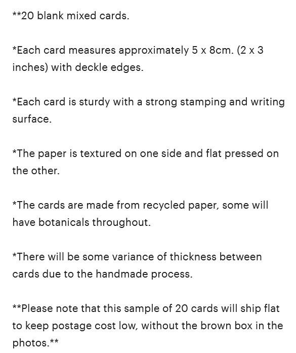 20 colourful Handmade Recycled Cards 2 x 3 inch size with deckle edges for place cards and Florists