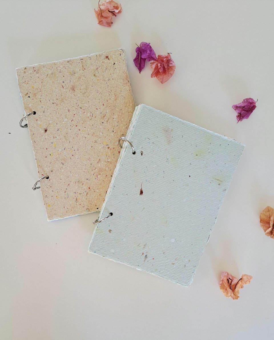 Colourful handmade recycled paper journal / notebook -  5x7 inches with binder rings