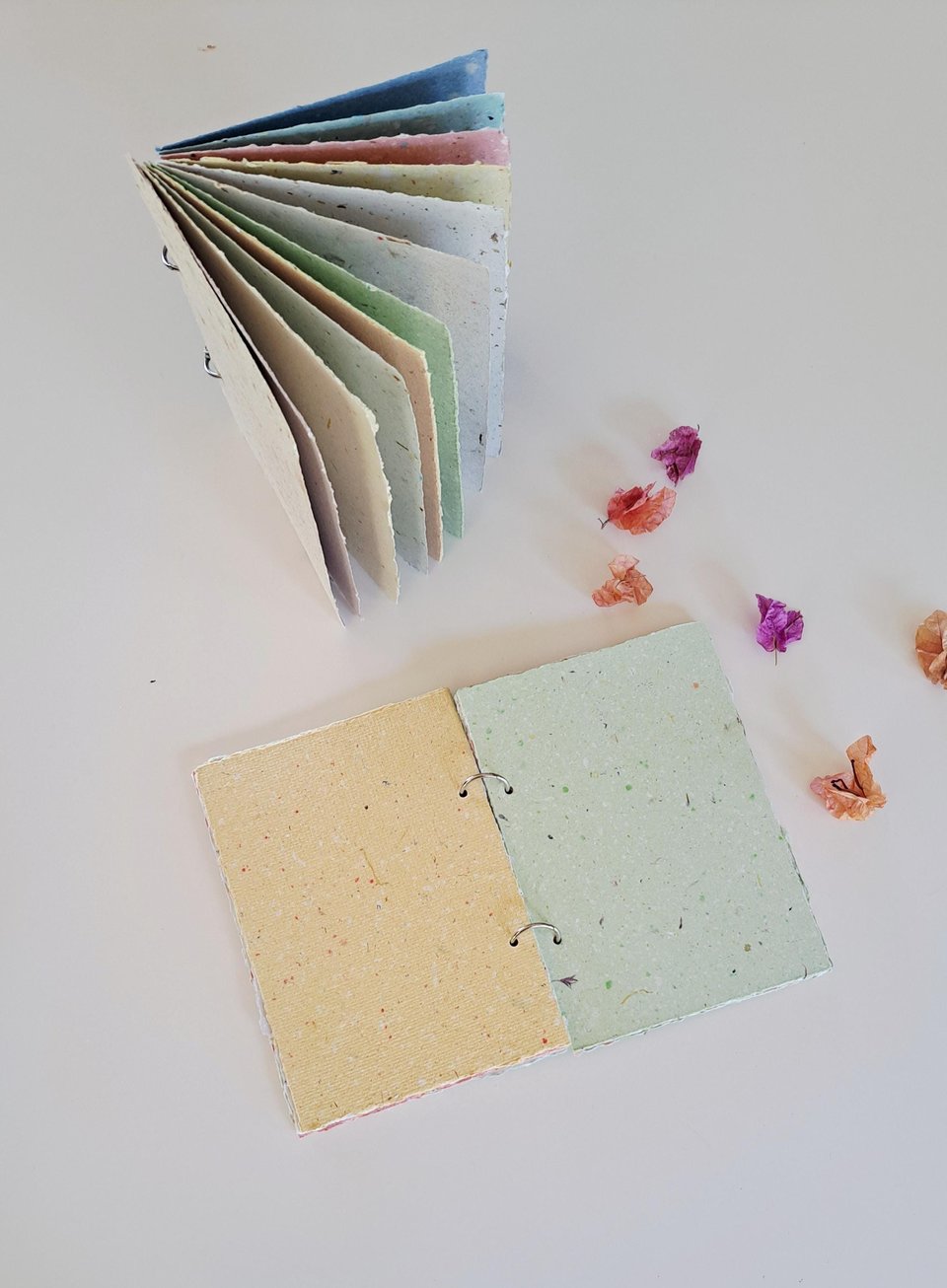 Colourful handmade recycled paper journal / notebook -  5x7 inches with binder rings