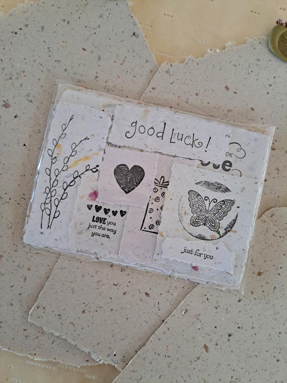 Ephemera - 20 pieces of hand stamped, handmade recycled paper for vintage junk journal and scrapbooks
